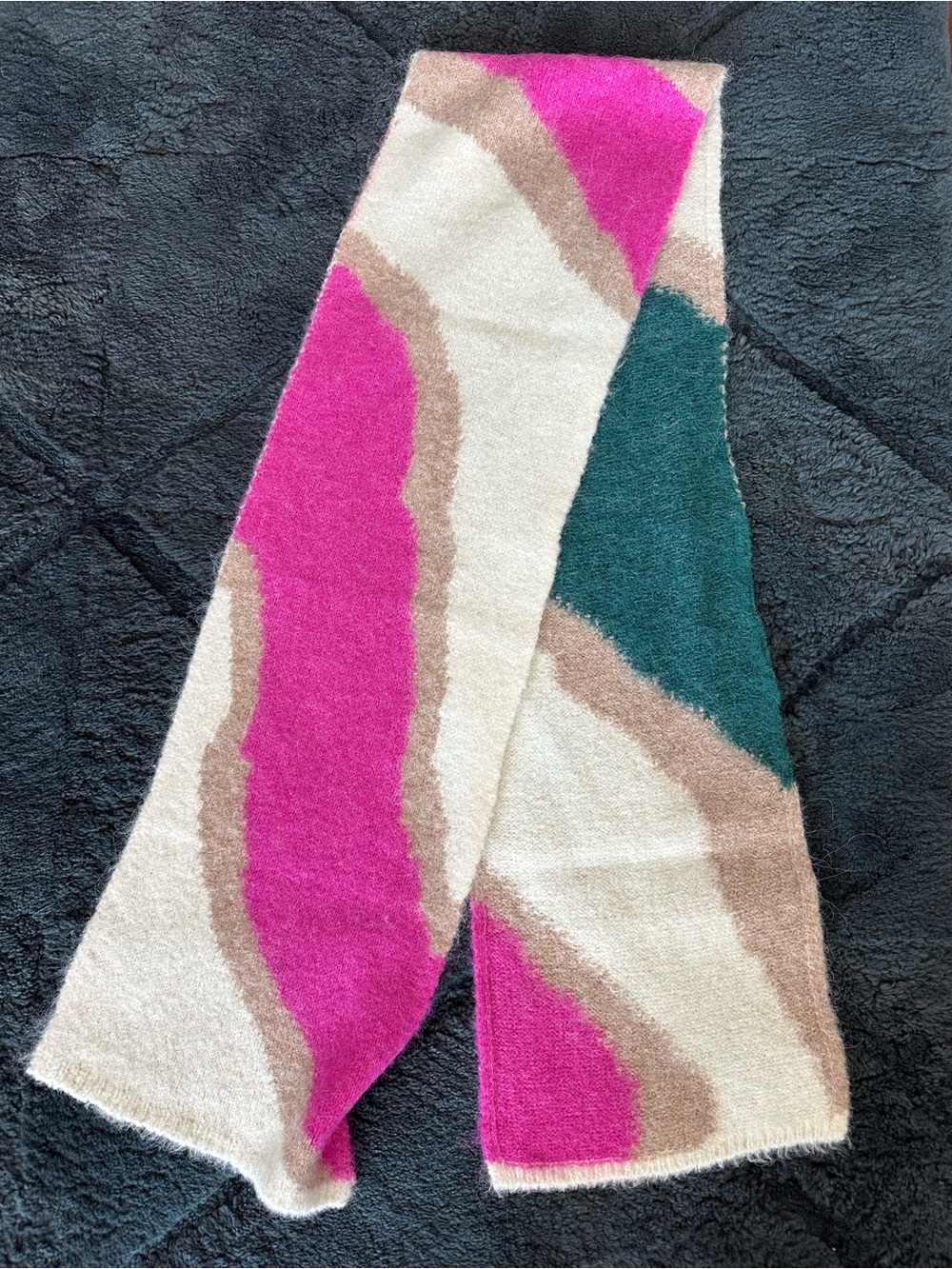 Cozy Wave Pattern Scarf in Fuchsia, Teal & Cream